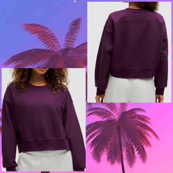 Lululemon Perfectly Oversized Cropped French‎ Terry sweatshirt purple size 2 NWT - Picture 1 of 8